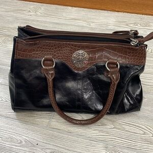 Giani Bernini Black and Brown Satchel with Textured Trim